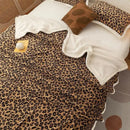 Double layer leopard print coral fleece blanket bedroom bedspread