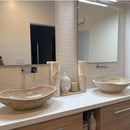 Oval Chiseled Tan Travertine Vessel Bathroom Sink - Handcrafted Natural Stone Above Counter Vanity Basin