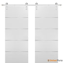 Planum 0020 White Silk Double Barn Door and Silver Rail