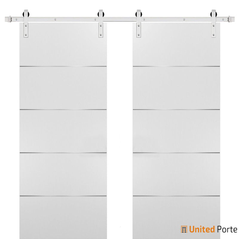 Planum 0020 White Silk Double Barn Door and Silver Rail