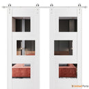 Sete 6999 White Silk Double Barn Door with Mirror and Silver Rail