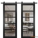 Quadro 4522 Matte Black Double Barn Door with Clear Glass | Black Rail