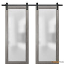 Planum 2102 Ginger Ash Double Barn Door with Frosted Glass and Black Rail