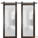 Planum 2102 Chocolate Ash Double Barn Door with Frosted Glass and Black Rail