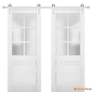 Veregio 7339 White Silk Double Barn Door with Frosted Glass and Silver Finish Rail
