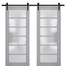 Veregio 7602 Matte Grey Double Barn Door with Frosted Glass and Black Rail