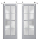 Veregio 7412 Matte Grey Double Barn Door with Frosted Glass and Silver Finish Rail