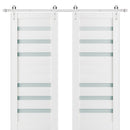 Quadro 4266 White Silk Double Barn Door with Frosted Glass and Silver Finish Rail