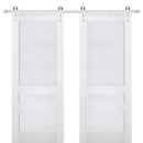 Veregio 7411 Matte White Double Barn Door and Silver Finish Rail