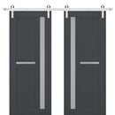 Veregio 7288 Antracite Double Barn Door with Frosted Glass and Silver Finish Rail