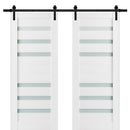 Quadro 4266 White Silk Double Barn Door with Frosted Glass and Black Rail
