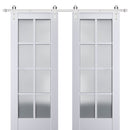 Veregio 7412 Matte White Double Barn Door with Frosted Glass and Silver Finish Rail