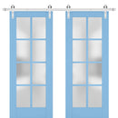 Veregio 7412 Aquamarine Double Barn Door with Frosted Glass and Silver Finish Rail