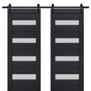 Veregio 7455 Antracite Double Barn Door with Frosted Glass and Black Rail