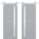 Veregio 7288 Matte Grey Double Barn Door with Frosted Glass and Silver Finish Rail