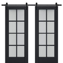 Veregio 7412 Antracite Double Barn Door with Frosted Glass and Black Rail