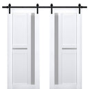 Veregio 7288 Matte White Double Barn Door with Frosted Glass and Black Rail