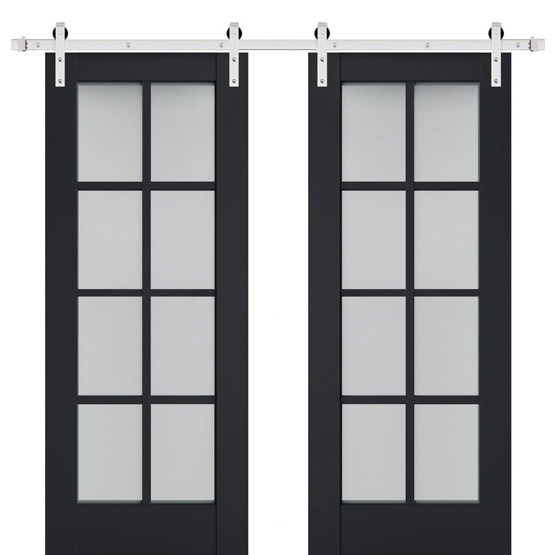 Veregio 7412 Antracite Double Barn Door with Frosted Glass and Silver Finish Rail