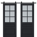 Veregio 7339 Antracite Double Barn Door with Frosted Glass and Black Rail