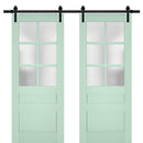 Veregio 7339 Oliva Double Barn Door with Frosted Glass and Black Rail