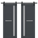 Veregio 7288 Antracite Double Barn Door with Frosted Glass and Black Rail