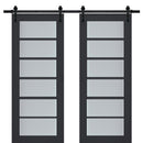 Veregio 7602 Antracite Double Barn Door with Frosted Glass and Black Rail