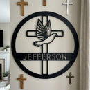 Custom Metal Wall Art - Personalized Cross and Dove Monogram Sign