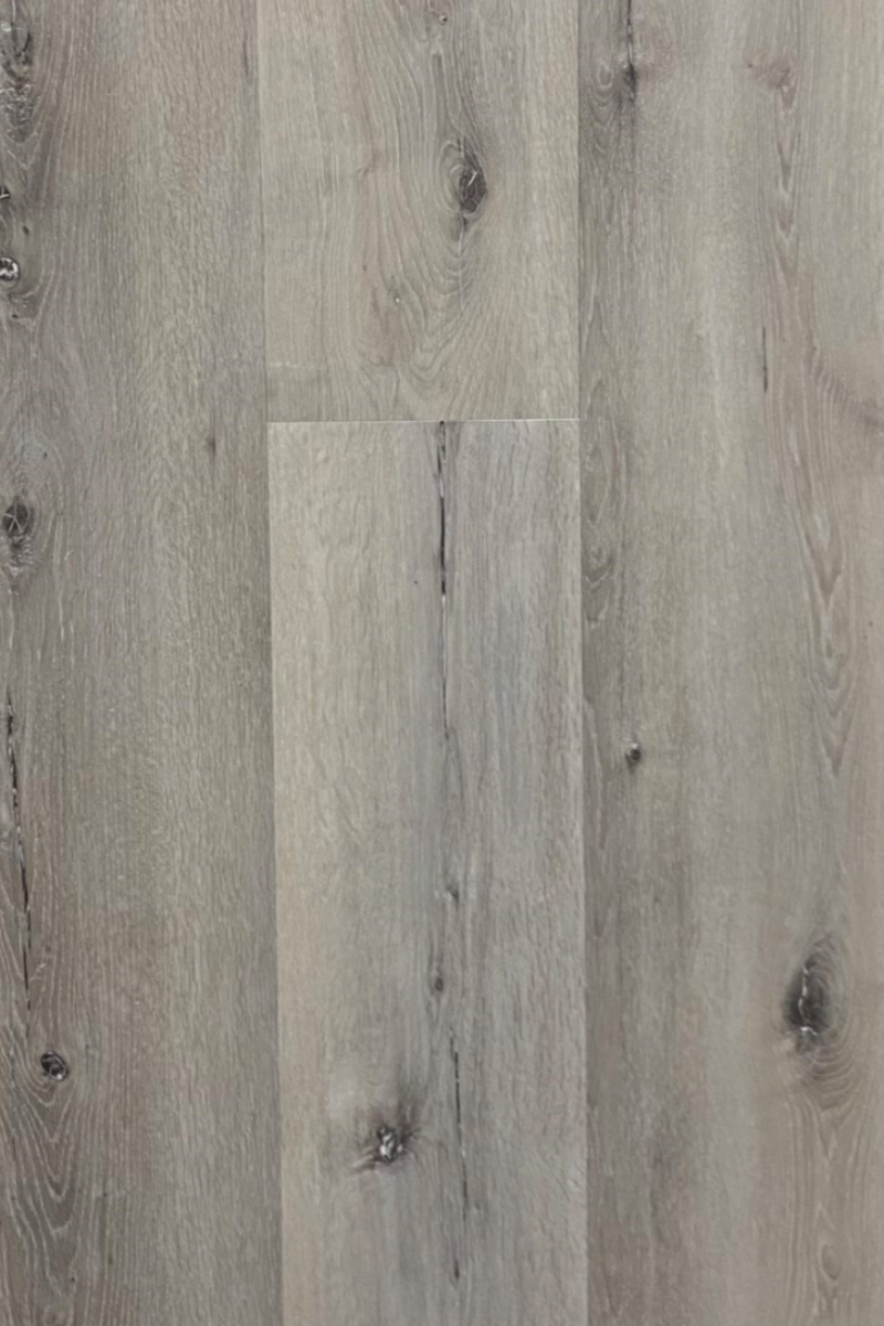 SPC Vinyl Rigid Core 9" Width 48" RL, 6.5mm with attached cushion, Highland Grey Floors - Livfloors Collection plank view