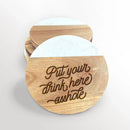 Drink Here Acacia Wood and Marble Coasters