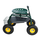 Garden trolley Rolling work chair with wheels, garden stool for planting, 360 degree swivel seat, station wagon scooter with steering handle and utility tray, for yard and outdoors, (green)