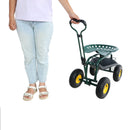Garden trolley Rolling work chair with wheels, garden stool for planting, 360 degree swivel seat, station wagon scooter with steering handle and utility tray, for yard and outdoors, (green)