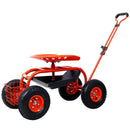 Rolling Garden Scooter Garden Cart Seat with Wheels and Tool Tray, 360 Swivel Seat,Red