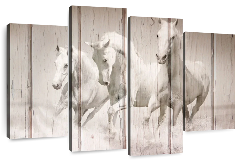 Rustic White Horses Wall Art