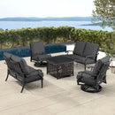 Black Aluminum Fire Table Set with Two Loveseats and Two Club Chairs