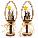 Set of 2 Rustic Wooden Easter Egg Tabletop Decorations With Bunny Scene 10.7 Inches Tall