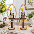 Set of 2 Rustic Wooden Easter Egg Tabletop Decorations With Bunny Scene 10.7 Inches Tall