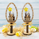 Set of 2 Rustic Wooden Easter Egg Tabletop Decorations With Bunny Scene 10.7 Inches Tall