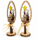 Set of 2 Rustic Wooden Easter Egg Tabletop Decorations With Bunny Scene 10.7 Inches Tall