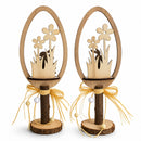 Set of 2 Rustic Wooden Easter Egg Tabletop Decorations With Bunny Scene 10.7 Inches Tall