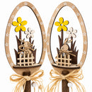 Set of 2 Rustic Wooden Easter Egg Tabletop Decorations With Bunny Scene 10.7 Inches Tall