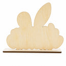 Happy Easter Wooden Tabletop Cutout With Bunny and Egg Artwork 6.5 Inches Tall
