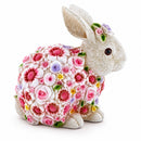 Hand Painted Resin Bunny With Elegant Garden Blooms 7.1 Inches Tall