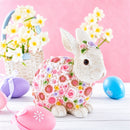 Hand Painted Resin Bunny With Elegant Garden Blooms 7.1 Inches Tall