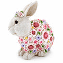 Hand Painted Resin Bunny With Elegant Garden Blooms 7.1 Inches Tall