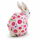 Hand Painted Resin Bunny With Elegant Garden Blooms 7.1 Inches Tall