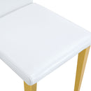 A Set of 4 White PU Leather Backrest Chairs with Gold Metal Legs - A Perfect Match, Suitable for Minimalist and Contemporary Home Décor Styles, With Product Dimensions of 16.2*18.5*34.6 inches