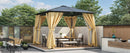 TREXM 10'x10' Hardtop Outdoor Gazebo with Polycarbonate Roof, Patio Gazebo with Aluminum Frame, Mosquito Netting and Privacy Screens for Shade and Rain, Backyard Tent for Backyard, Garden, Lawn(Beige)