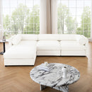 Contemporary White Chenille L-Shaped Sofa with Storage and Ottoman, 3-Seater Cylindrical Backrest
