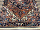 Heriz Rug 5.6 x 8, Geometric Medallion, Wool Oriental Carpet, Tribal Boho Rug, Red Navy Blue Cream, Belgium Power Loomed Rug, Medium Sized
