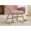 Modern Nursery Rocking Chair Upholstered Glider Chair with High Backrest Rocker Accent Armchair with Solid Wood Legs for Nursery Bedroom Living Room Teddy(Pink)
